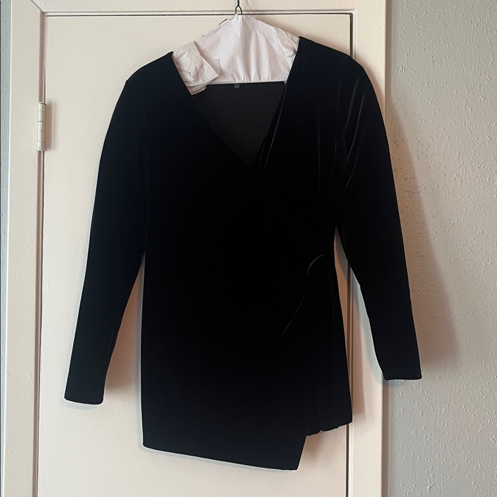 White House Black Market Black Velvet asymmetrically designed blouse